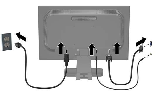 4. Güç kablosunun bir ucunu monitörün arkasındaki AC güç konektörüne, diğer ucunu da elektrik prizine takın. Şekil 3-6 Kabloları Bağlama 5.