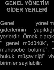 GENEL YÖNETİM GİDER YERLERİ Genel yönetim giderlerinin yapıldığı yerlerdir.