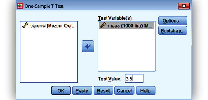 Açılan pencerede Test Variable olarak Maas seçilir ve test edilecek referans değer Test Value
