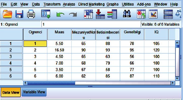 Analyze > Correlate > Bivariate linkine tıklanıp değişkenler Variables kutusuna aktarılır.