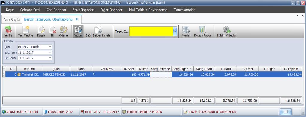 RAPORLAMA İlgili vardiya satırı üzerinde Yazdır