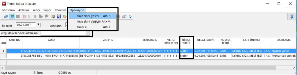 İtirazı yapılan temel e-faturaların takibi Temel fatura itirazlar(368014) operasyonundan yapılabilecektir.