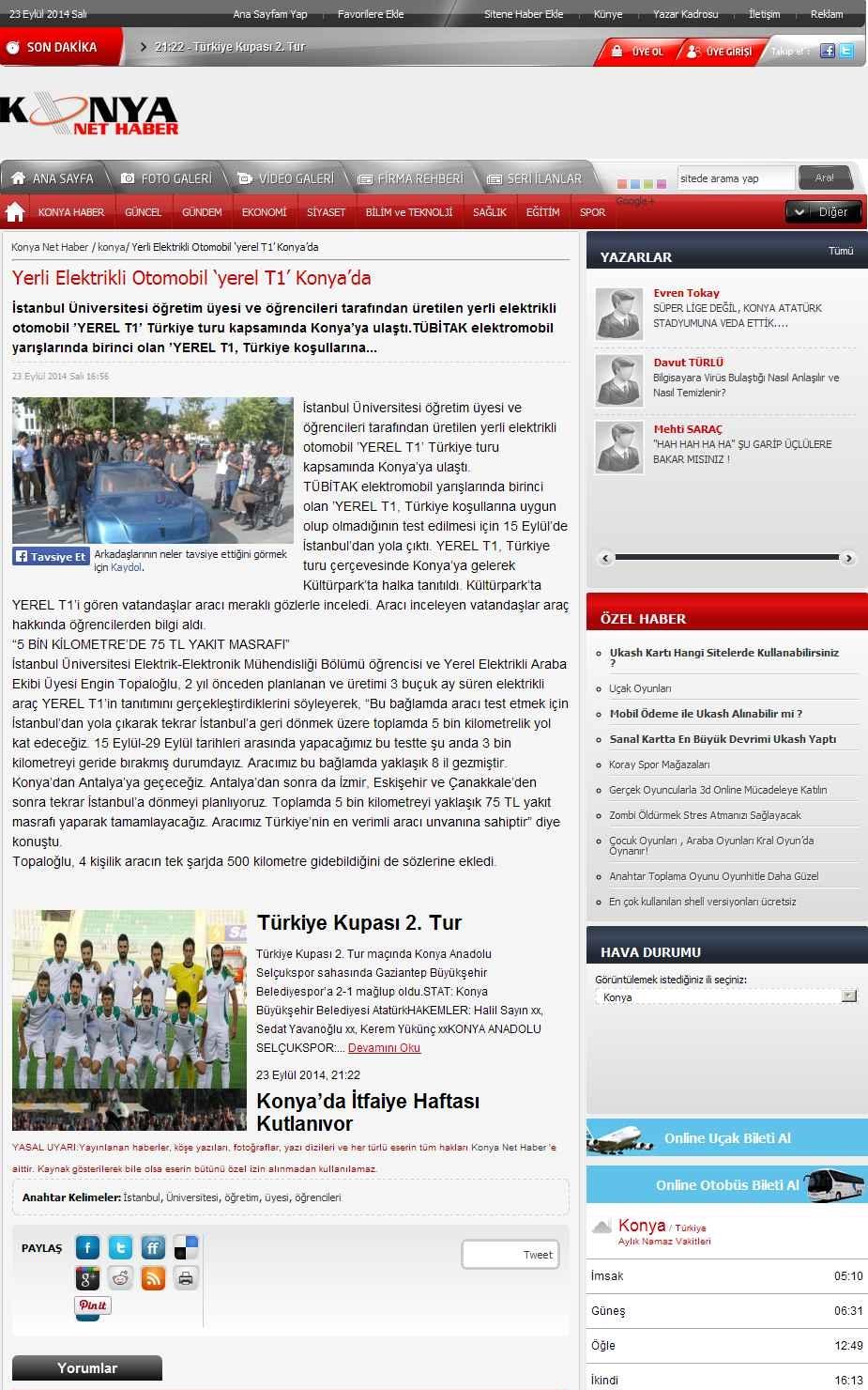 Portal Adres YERLI ELEKTRIKLI OTOMOBIL `YEREL T1 KONYA DA : www.konya.net.