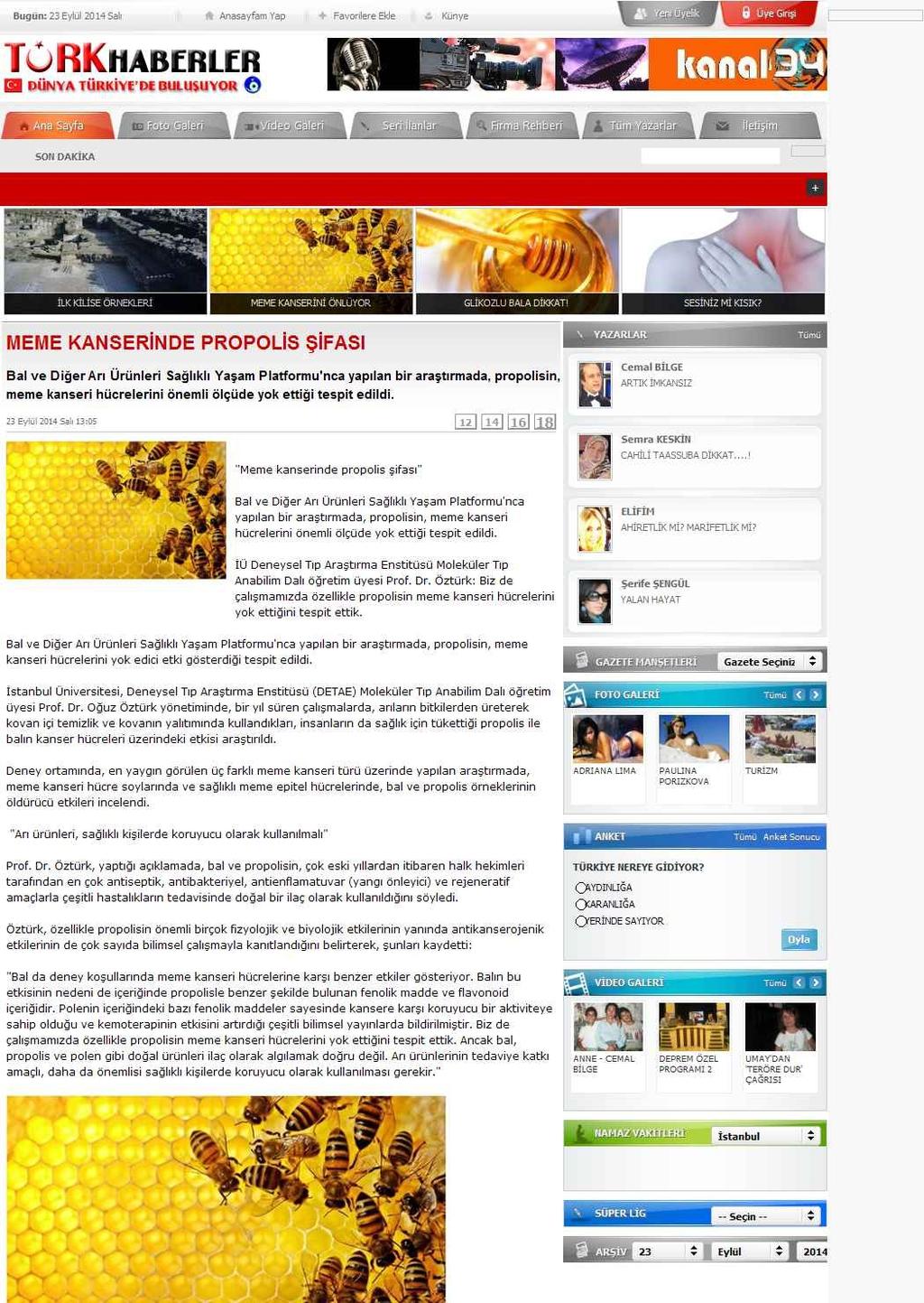 Portal Adres MEME KANSERINDE PROPOLIS SIFASI : www.turkhaberler.