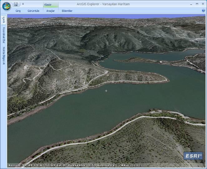 Bu uygulama içerisinde WMS den alınan veriler Google Earth (Google), ArcGIS Explorer (ESRI) ve Glonet (NetCAD) yazılımları kullanılarak üç boyutlu olarak gösterilmiş ve çeşitli analizler yapılmıştır.