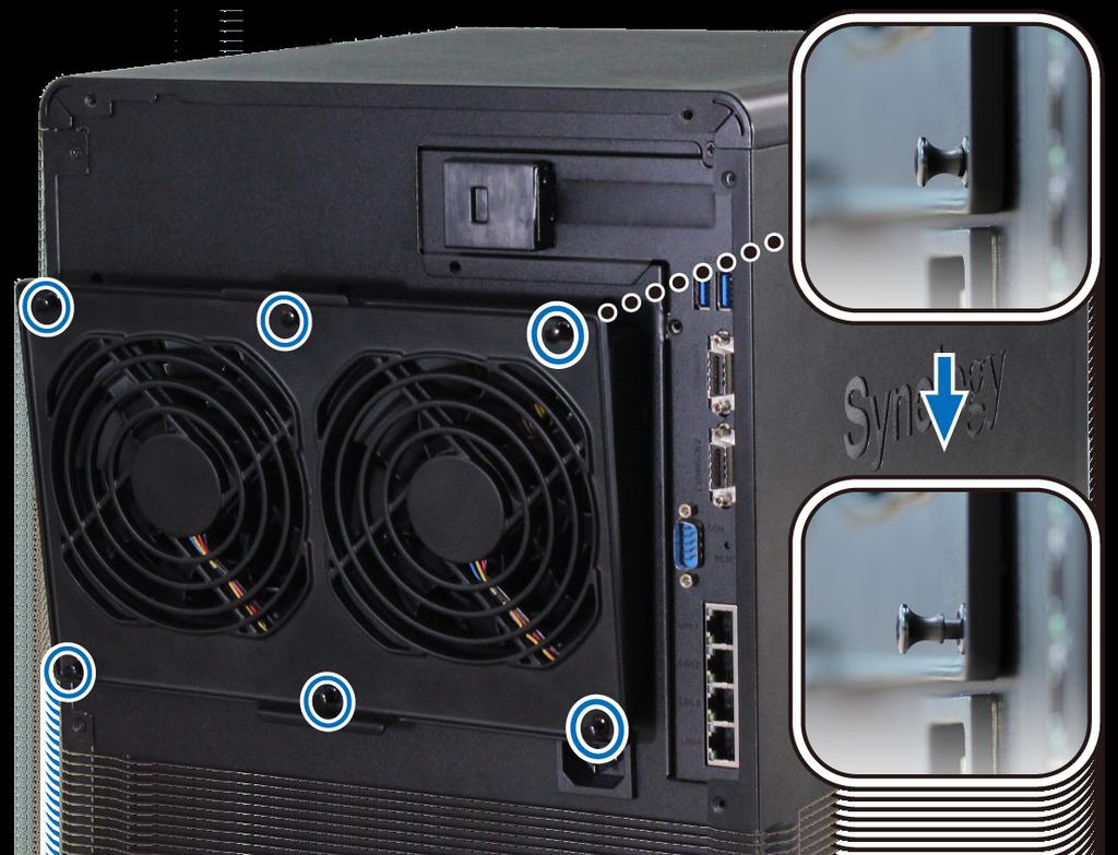 Sistem Fanını Değiştirin Sistem fanlarından biri çalışmıyorsa DiskStation sunucunuz bip sesleri çalacaktır.
