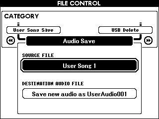 USB Flash Bellek İşlemleri Bir Kullanıcı Şarkısı nı bir Audio dosyasına dönüştürme 5 Bu işlem, bir Kullanıcı Şarkısı nı (0 05 numaralı Şarkılar) bir Audio dosyasına dönüştürür ve dosyayı USB flash