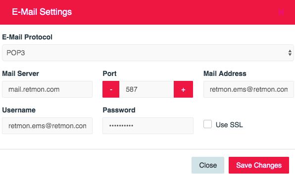 E-Mail Settings: Buraya tanımlanacak POP3 E-Posta hesabından sistem bildirimleri ilgili