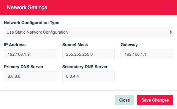 Network Settings: DCT200 Ethernet portuna ait yerel network (LAN) tanımlarının yapıldığı