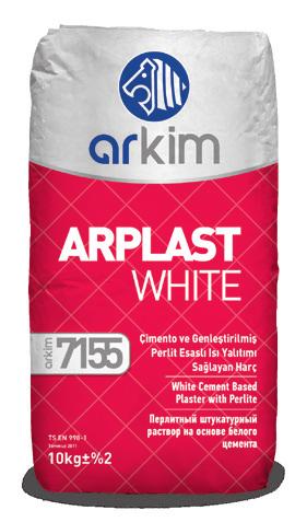 Arkim ARPLAST whıte / 7155 Tanımı Çimento ve genleştirilmiş perlit esaslı ısı, su, ses ve yangın yalıtımı sağlayan harç.