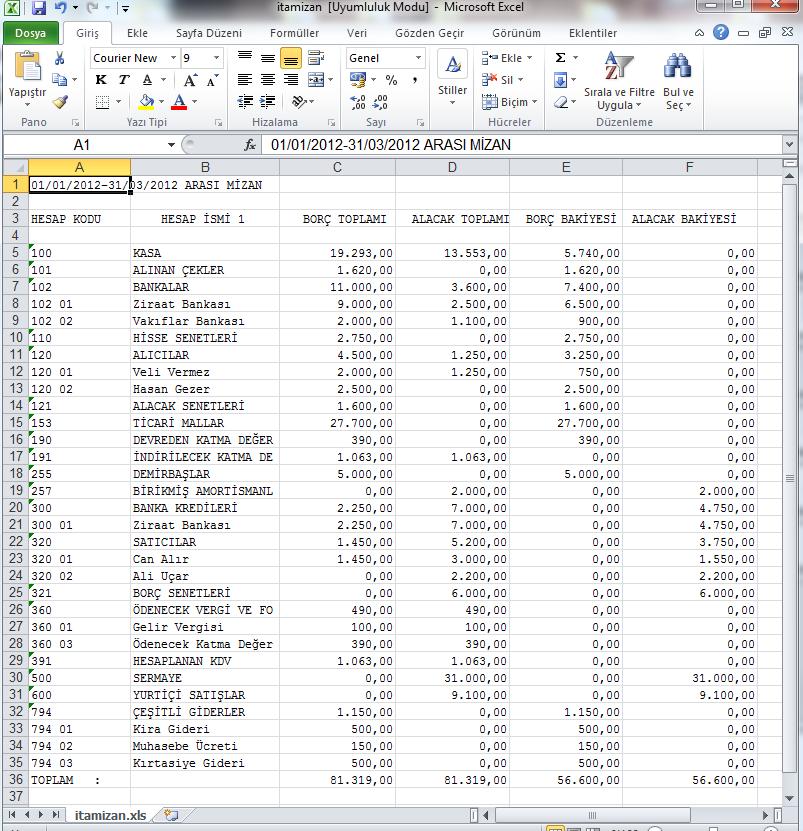 Sonucu Excel sayfası olarak görmek istersek F5 Excel