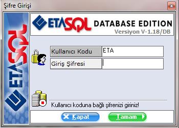 kuruluş işlemi tamamlandıktan sonra EtaSQL