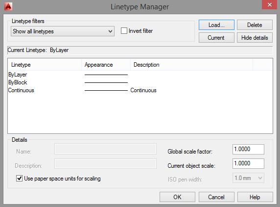 LINE TYPE Linetype sütununda 13 numaralı icona basılarak «kutusu çıkar By Layer» üzerine tıkladığımızda LINETYPE Bu