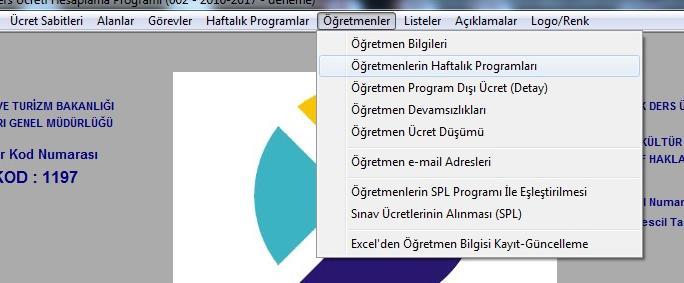 2-ÖĞRETMENLERE MESLEKİ ÇALIŞMA PROGRAMININ ATANMASI Bunun için öncelikle Haftalık Programlar kısmından Haftalık Program Tanımlama kısmına giriniz.