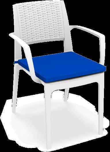 CAPRI-C Polypropylene Capri with non-fixed fabric cushion applied to seating base. Koltuğa zarar vermeyen minder, ürününüzü kişiselleştirmeniz için farklı bir alternatiftir.