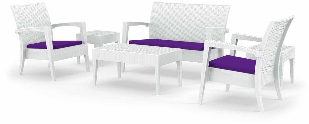 MIAMI LOUNGE SET-C Polypropylene Miami Lounge Rattan Set with non-fixed fabric cushion applied to seating base.