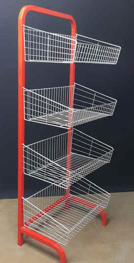 303- TEK YÖNLÜ ASKILI SEPETLİ STAND SINGLE SIDED DISPLAY RACK Askılı Geçme 4 Sepet / 4 Hanging Detachable Baskets