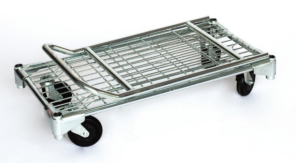 » Special design for hypermarkets and supermarkets,» Practical solution for carrying boxes or cases,» Long lasting carriage trolleys with,» Nickel Coating and furnace