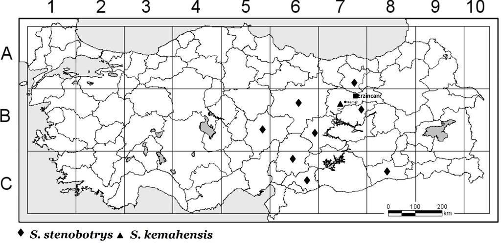 Z. Aytaç, A. Kandemir ve A. Fişne / Bağbahçe Bilim Dergisi 2 (1) 2015: 37-42 40 Şekil (Figure) 4. Silene stenobotrys ve Silene kemahensis türlerinin Türkiye sınırları içinde yayılış alanları.
