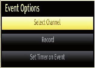 Green button (Next day): Displays the programmes of the next day. Yellow button (Zoom): Expands programme information. INFO (Event Details): Displays the programmes in detail.