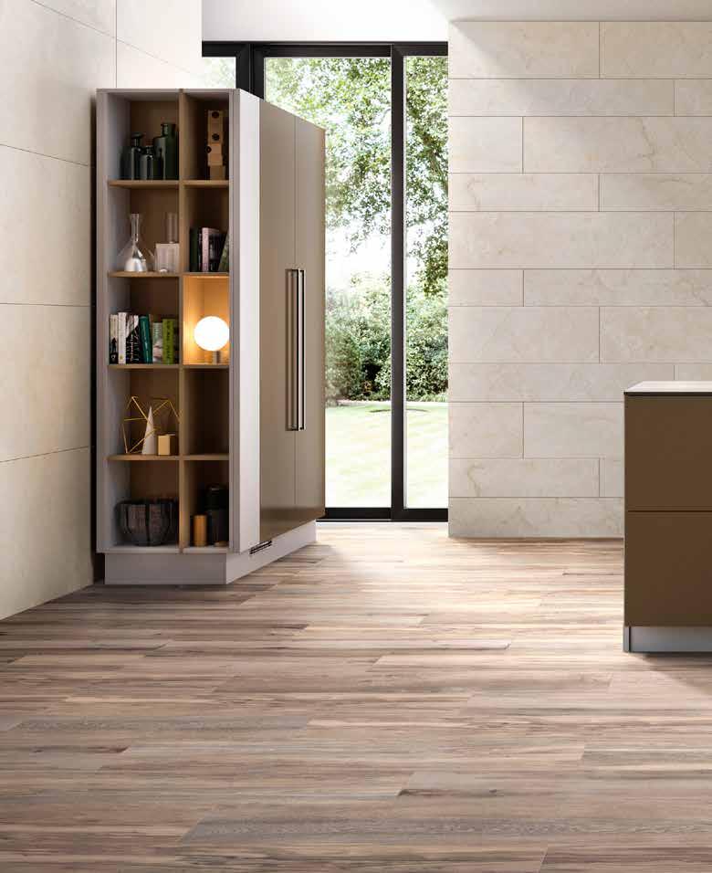 MARFIM Yer Karoları / Floor Tiles : K943048R 20x120 Woodmix Bej / Beige Duvar Karoları / Wall Tiles : K943425HR 60x120 Marfim Honed Touch Bej / Honed Touch