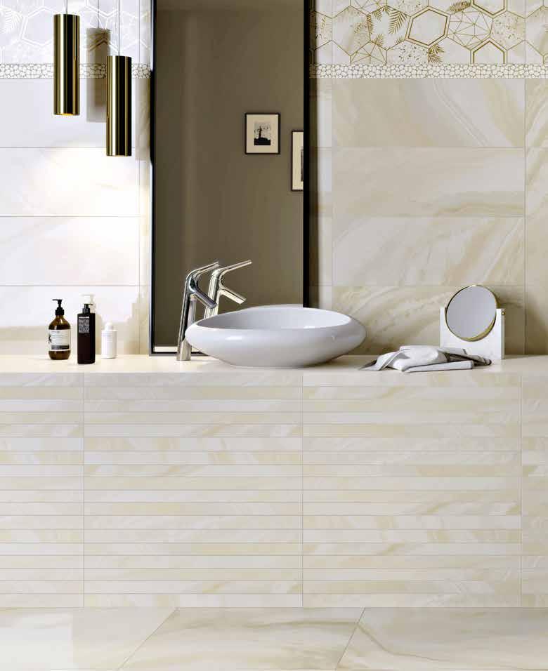 OPALINE Duvar Karoları / Wall Tiles: K945051R 25x70 Opaline Krem / Cream K945080R 25x70 Opaline Krem / Cream Cizgi Dekor / Lines