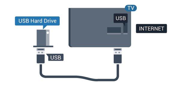 USB Sabit Sürücüyü biçimlendirmek için 1 - USB Sabit Sürücüyü TV'deki USB bağlantılarından birine bağlayın. Formatlama sırasında diğer USB bağlantı noktalarına başka bir USB cihazı bağlamayın.