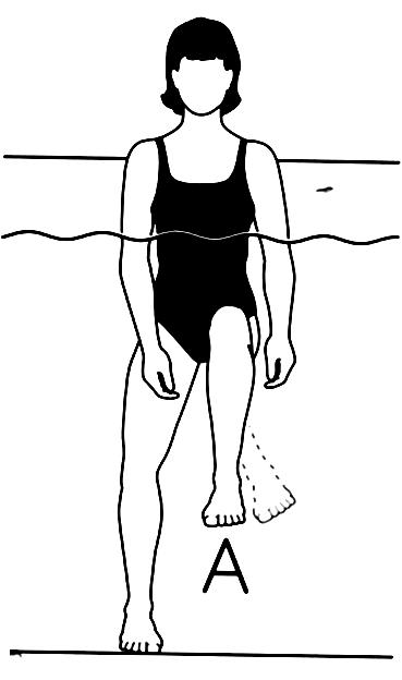 190) Primer kaslar: Gastrocnemius ve soleus. Havuz kenarından tutunulur. Yavaşça parmaklar üzerinde yükselinir. Su derinleştikçe direnç azalır.