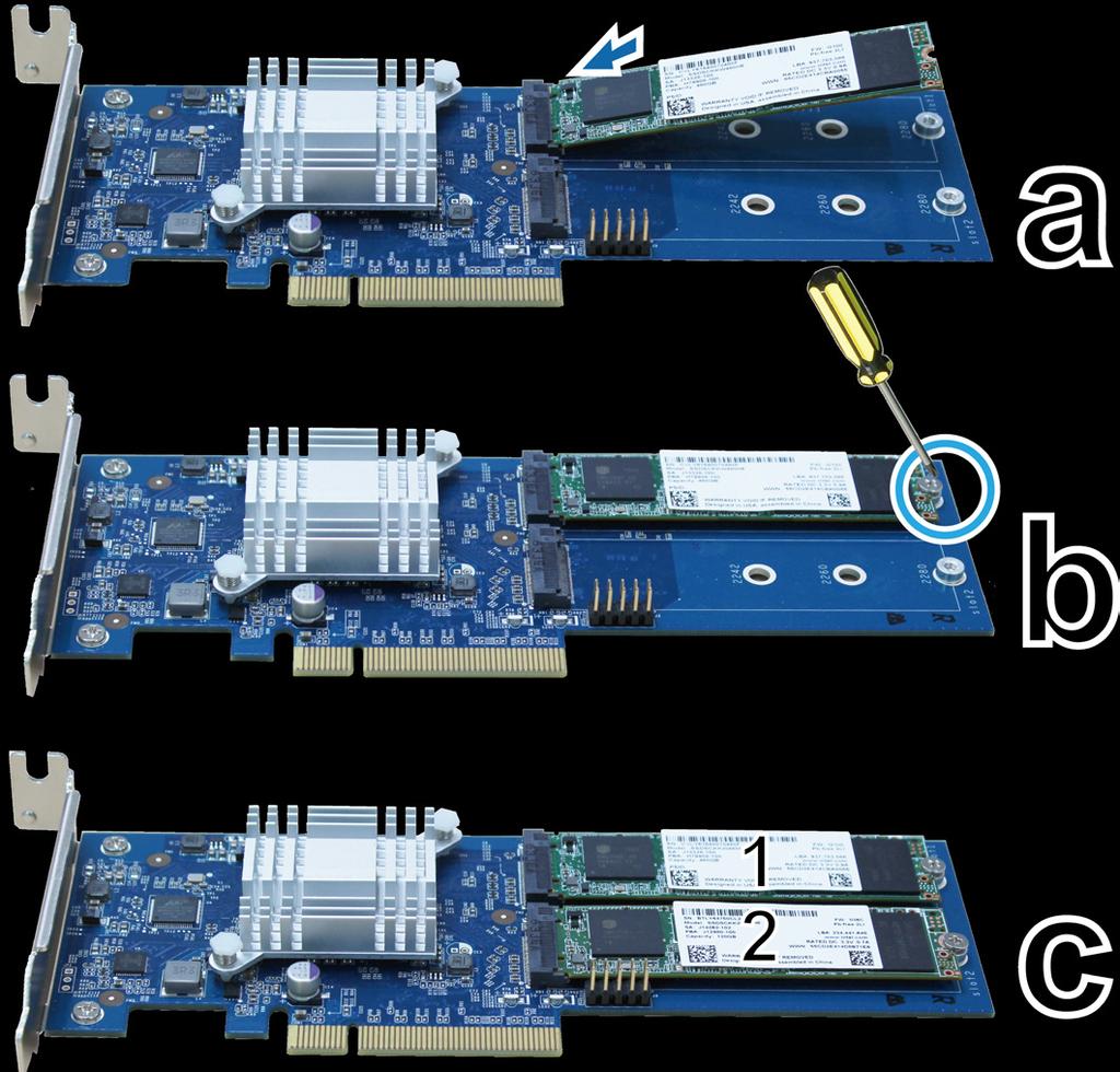 3 M.2 SATA SSD'yi M2D17 adaptör kartına ekleyin: a M.