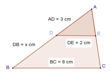 Kenarlarının oranı Yanda verilen üçgende [DE] // [BC] ise x kaç cm olur?
