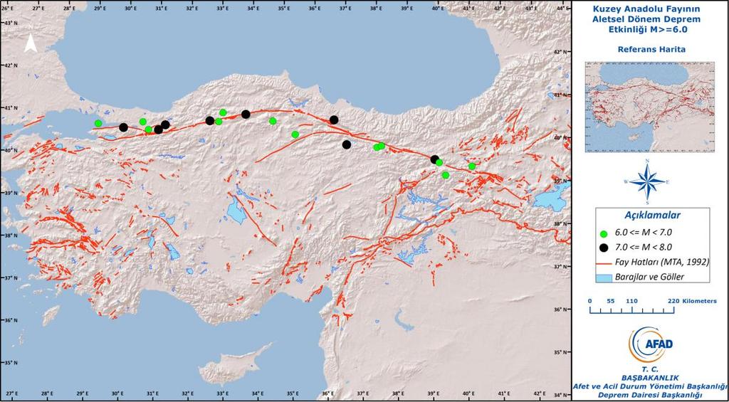 Şekil-9. Kuzey Anadolu Fayının aletsel dönem deprem etkinliği (M>=6.0). Şekil-10.