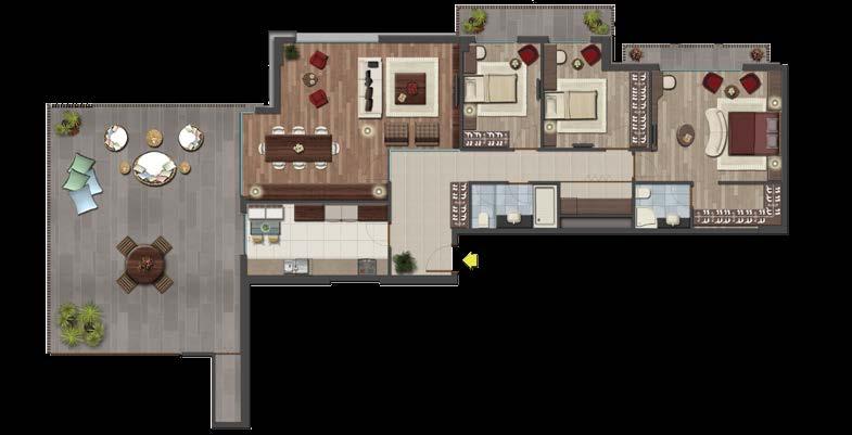 Banyo 3.60 m² Banyo 3.68 m² Çamaşır Odası 2.64 m² Balkon 1 41.08 m² Balkon 2 5.40 m² Balkon 3 5.55 m² Balkon 4 5.