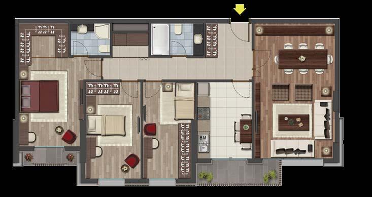 64 m² Balkon 1 64.49 m² Balkon 2 5.70 m² Balkon 3 7.00 m² Depo 2.29 m² Salon 26.62 m² Mutfak 10.26 m² Antre 6.