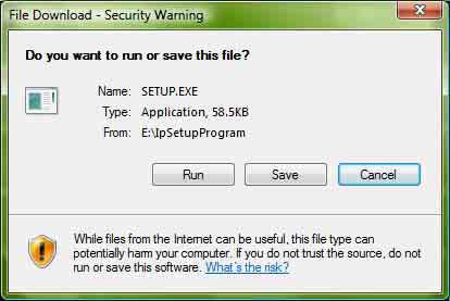 Windows Vista kullanırken Yazılım kurulumu Aktif içeriklere ilişkin bir uyarı mesajı, CD den IP Setup Program