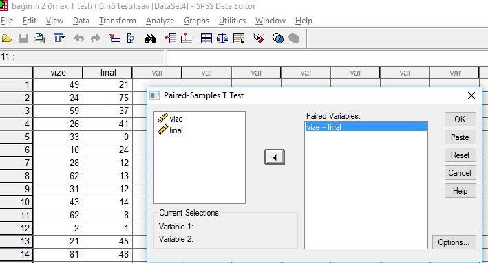 Paired Samples Test Pair 1 vize - final Paired Differences 95% Confidence Interval of the Std. Error Difference Mean Std. Deviation Mean Lower Upper t df Sig.