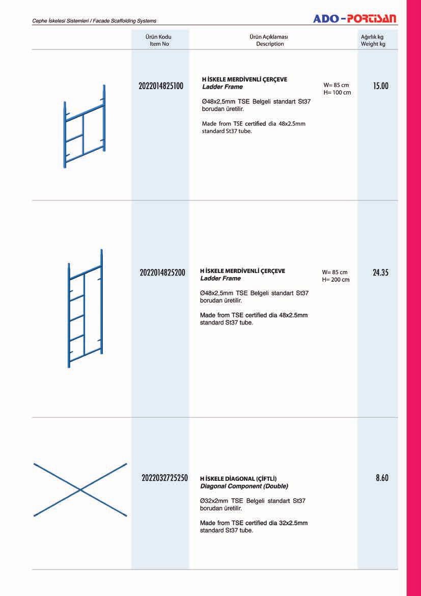 PORTISCAFF YAN KORKULUK Portiscaff Ladder Frame W= 75 cm H= 200 cm 3.00 Ø 27x2,5 mm TSE Belgeli Standart St37 borudan üretilir. 2081350270070 Made from TSE certified dia 27x2,5 mm standart St37 tube.