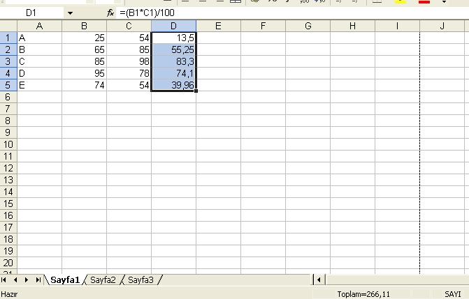 DURUM ÇUBUĞU Excel çalışma sayfasının en altında yer alan durum çubuğunda hesaplama toplamları vb işlemlerin sonuçları görülebilir.