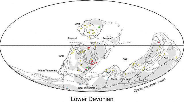 DEVONİYEN DE İKLİM Genellikle, erken Devoniyen de Kuzey Amerika nın büyük çoğunluğunda, Sibirya,