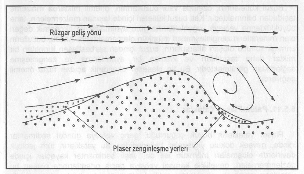 Rüzgar Tipi (çöl) Plaser Yatakları Bu tip plaser yataklar, taneli malzemenin rüzgarların etkisi