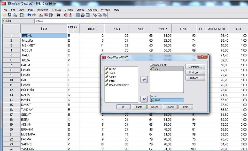 Bağımlı değişkeni dependent list kısmına ve grup