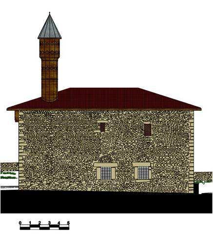 İki pencere arası 247 cm, her iki pencerenin yerden yüksekliği ise 88 cm dir (Şekil 5, Şekil 6). Şekil 5. Candaroğlu Mahmut Bey Camii Doğu Cephesi (Yaylacıoğlu, 2010) Şekil 6.
