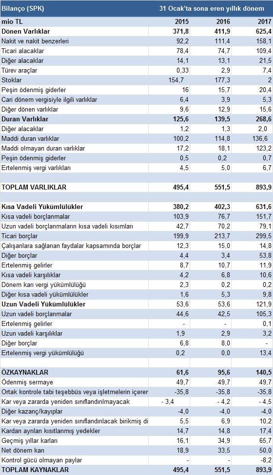 1. Şirket in Finansalları