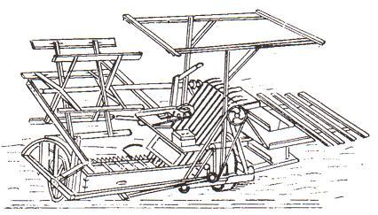 Şekil 1.5. Marsch kardeşlerin geliştirdiği biçerbağlar orak makinesi (1858) İlk traktörler 19. yüzyılın ikinci yarısında ortaya çıktı.