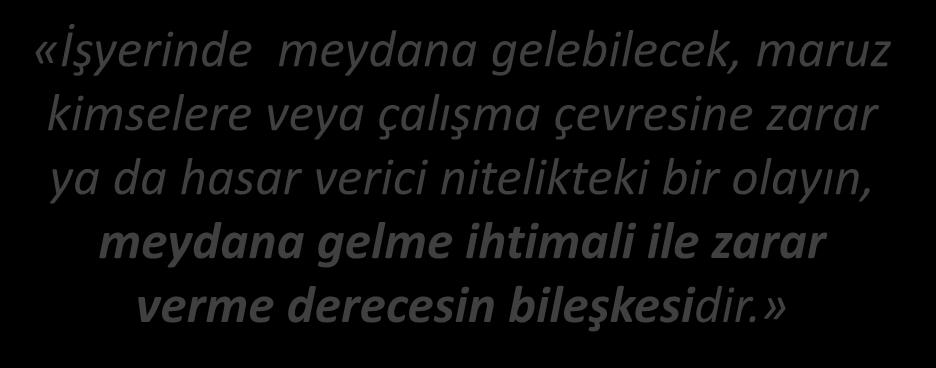 İŞ GÜVENLİĞİ KÜLTÜRÜ RİSK «İşyerinde meydana gelebilecek, maruz kimselere veya çalışma çevresine zarar