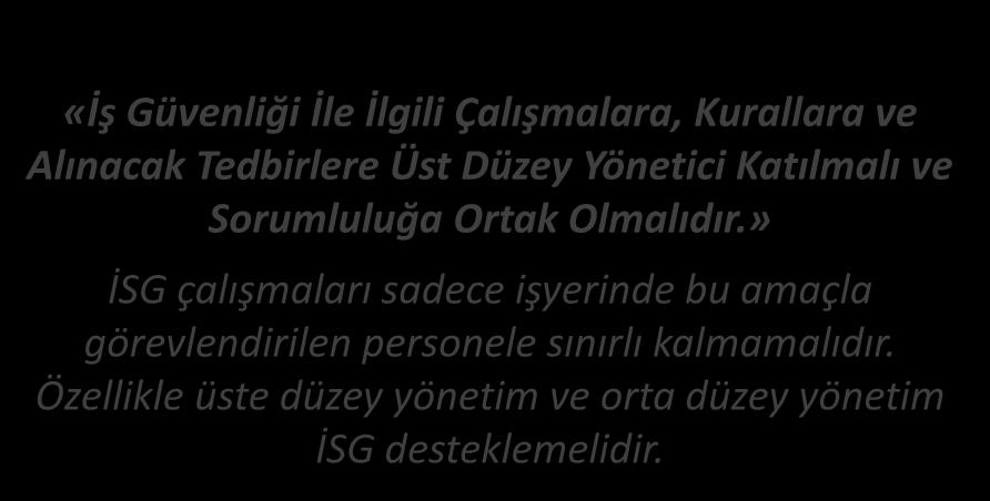 İŞ GÜVENLİĞİ SEKİZİNCİ PRENSİBİ Prensip-8 «İş Güvenliği İle İlgili Çalışmalara, Kurallara ve Alınacak Tedbirlere Üst Düzey Yönetici Katılmalı ve Sorumluluğa Ortak