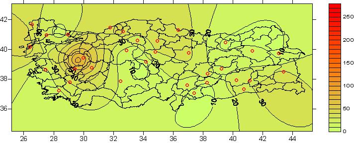95 Şekil 3-43 Türkiye genelinde kükürt dioksit (µg/m