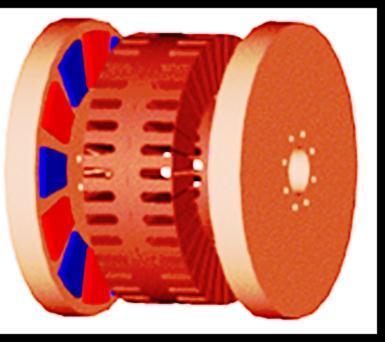 14 2.2.3. Statoru içte ve oluklu olan çift taraflı makineler Rüzgar jeneratörü uygulamalarında, statorunda oluklu nüve bulunan eksenel akılı sürekli mıknatıslı jeneratörler de kullanılabilir [61].