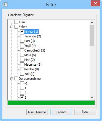 1 Filtre çubuğunu görüntülemek için düğmesine tıklayın. Filtre çubuğu 2 Filtre çubuğundaki seçeneklerden bir filtre veya filtreler seçin. Filtreleri seçebileceğiniz bir iletişim görüntülenecektir.