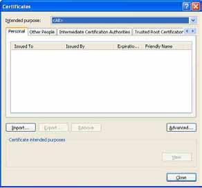 Kurulu bir CA yetkilendirmesini kaldırmak 1 Internet Explorer da sırayla Tools, Internet options, Content tab ve Certificates e tıklayın. Certificates diyaloğu görünür.