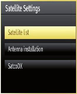 Antenna Installation: In this section, you can change antenna settings and scan satellite for new channels. SatcoDX (optional): You can perform SatcoDX operations using the Satelite Settings.